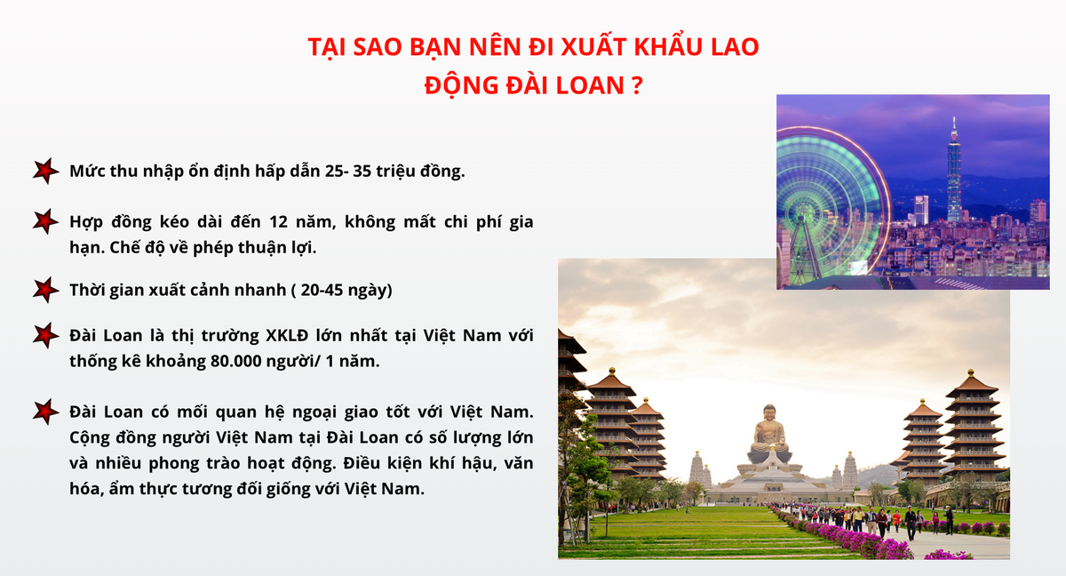 tại sao nên đi xuất khẩu lao động đài loan