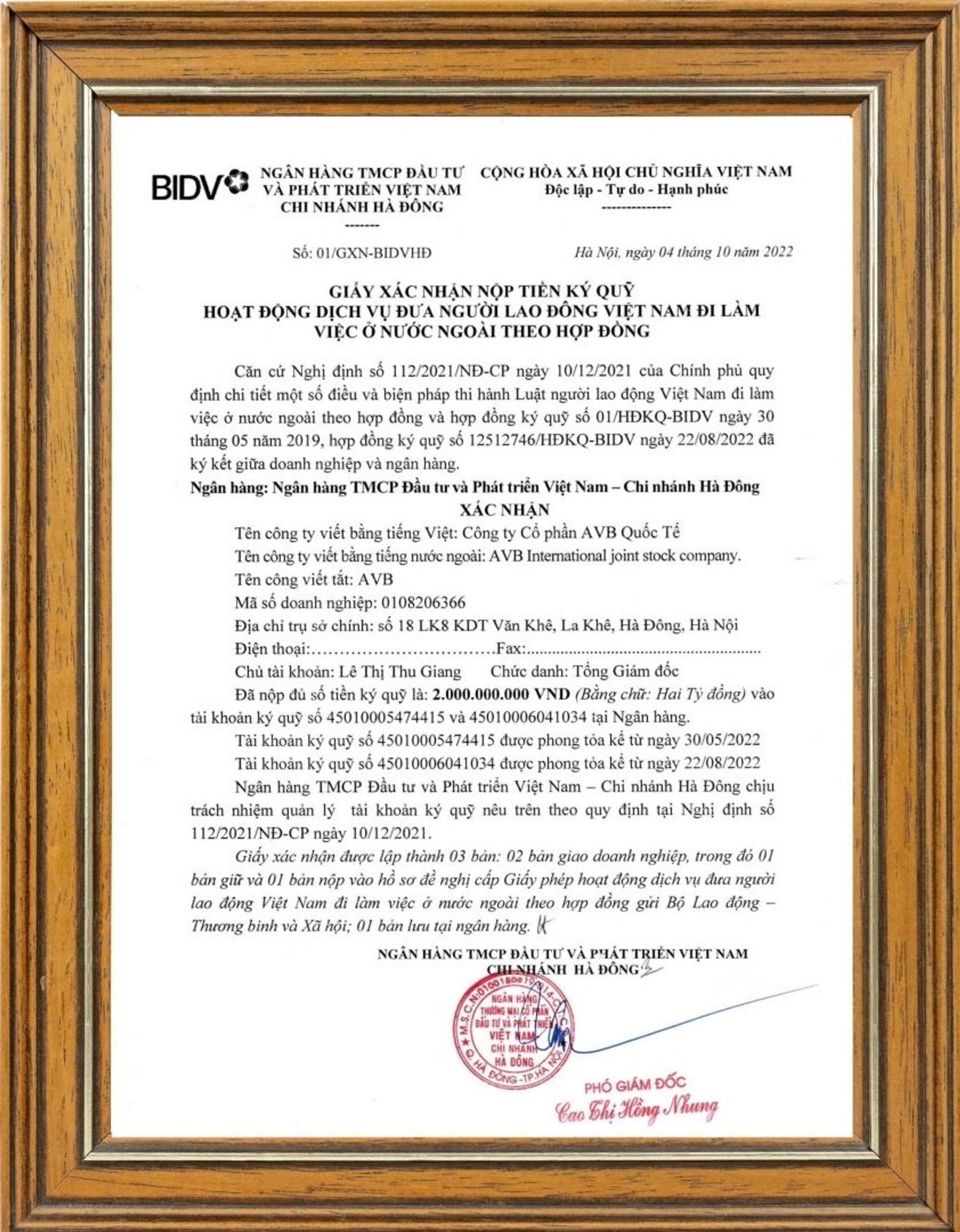Giấy chứng nhận ký quỹ