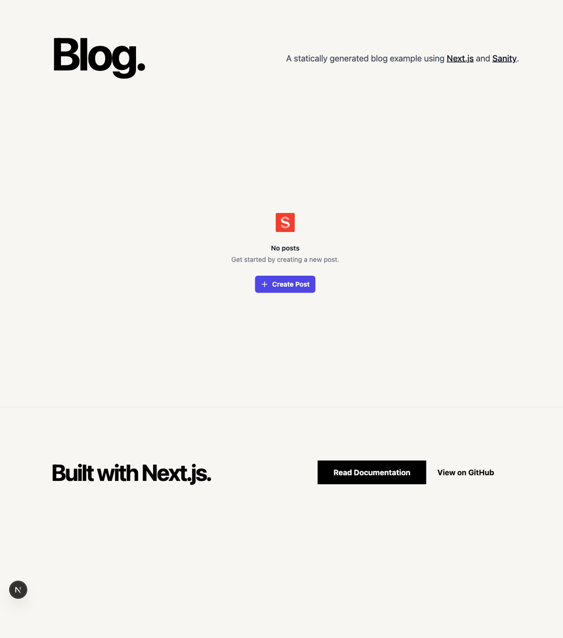 Starter Kitの初期状態。デフォルトのブログデザインがそのまま表示されている