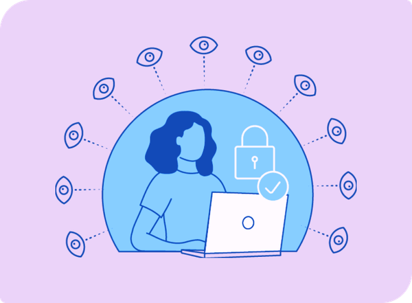 Illustration of woman using secure laptop