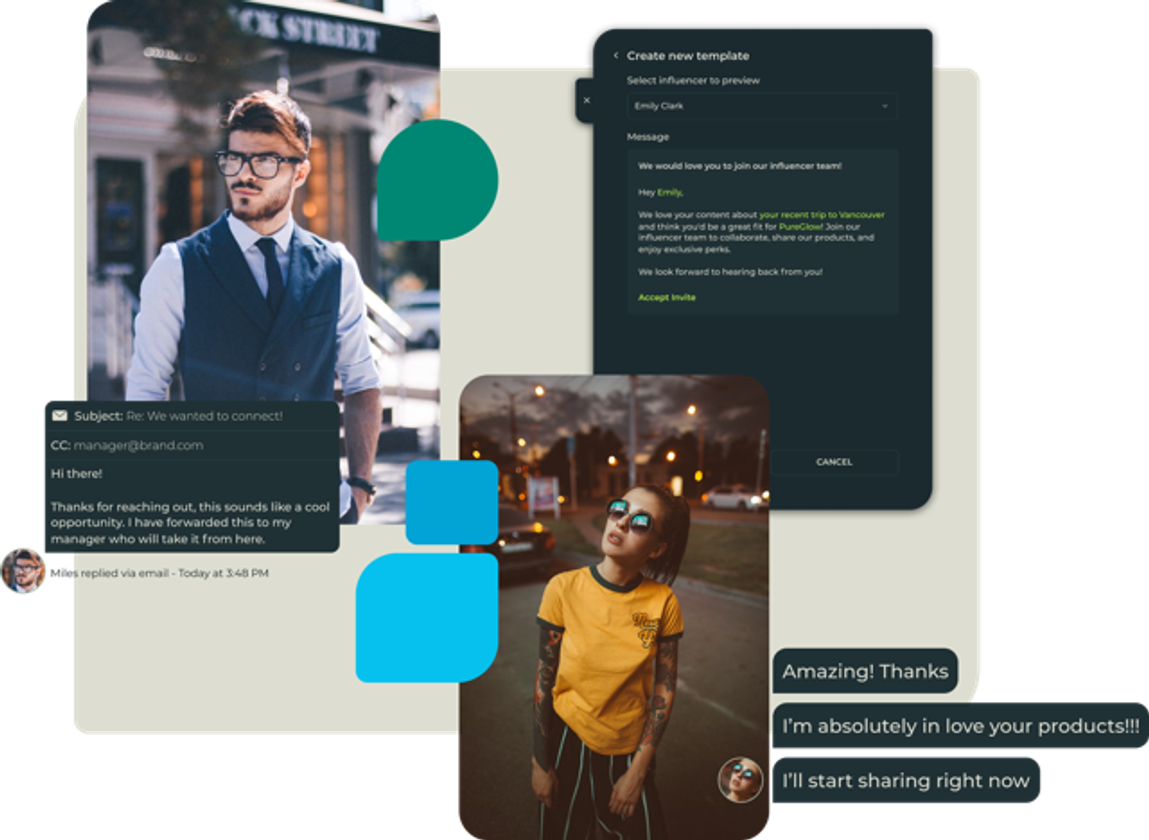 Image showing pictures of Influencers and then chat between Brand and Influencer using Endlss.