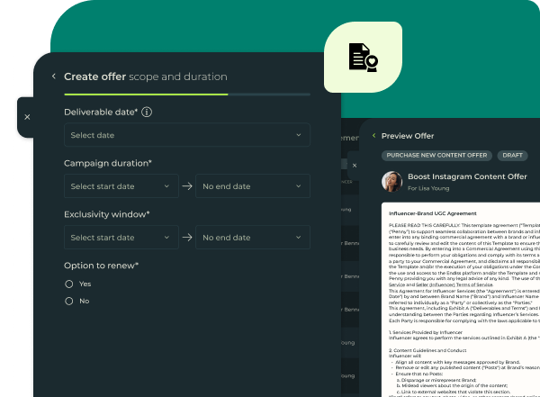 Image showing creating an Offer for UGC on Endlss.