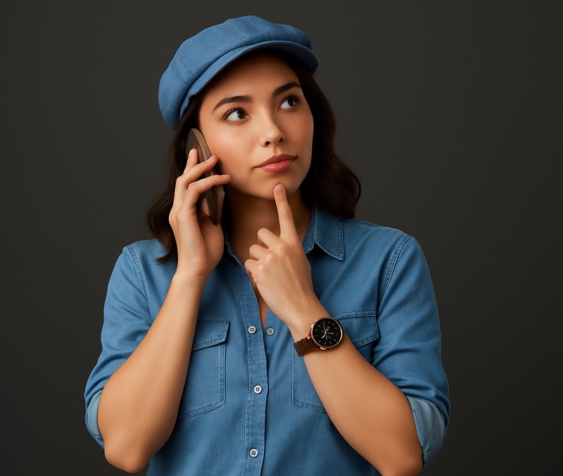 Influencer with phone, thinking