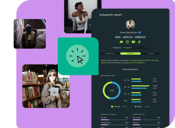 Image showing different Influencers and a snapshot of one Influencer's social statistics on Endlss