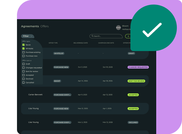 Image of Endlss' Agreements dashboard. 
