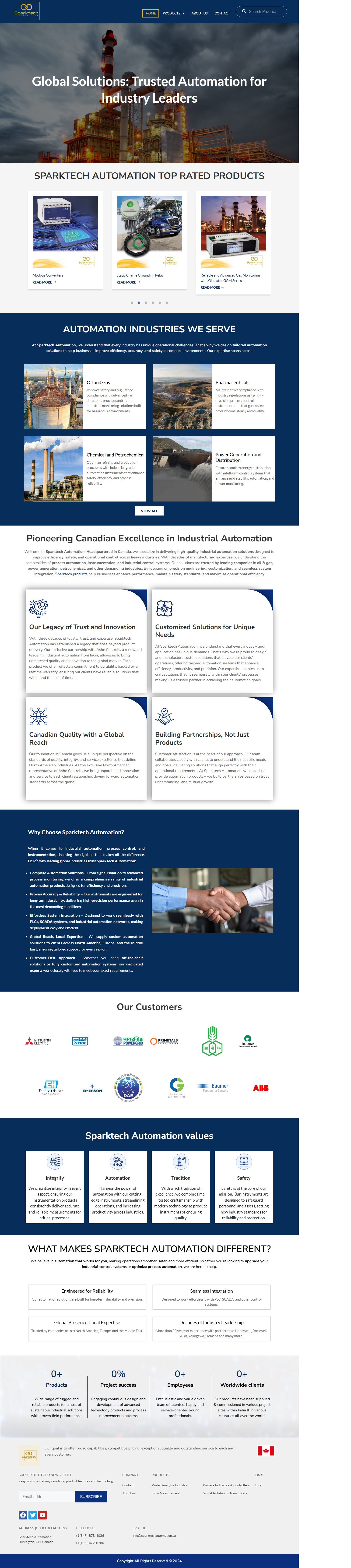 SparkTech Automation – Industrial Automation Company Website – Home (desktop)