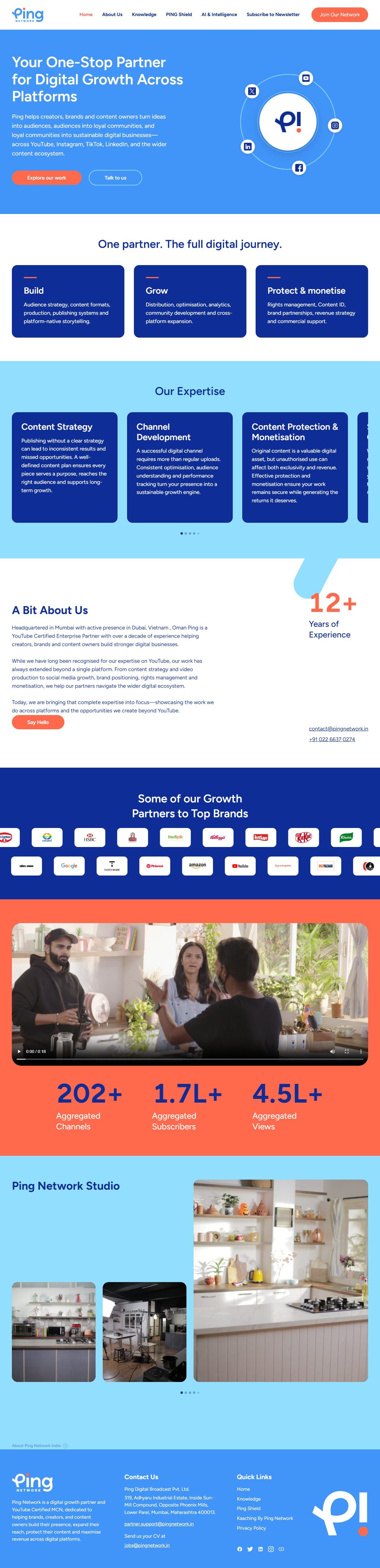 Ping Network – YouTube MCN Company Website – Home (desktop)