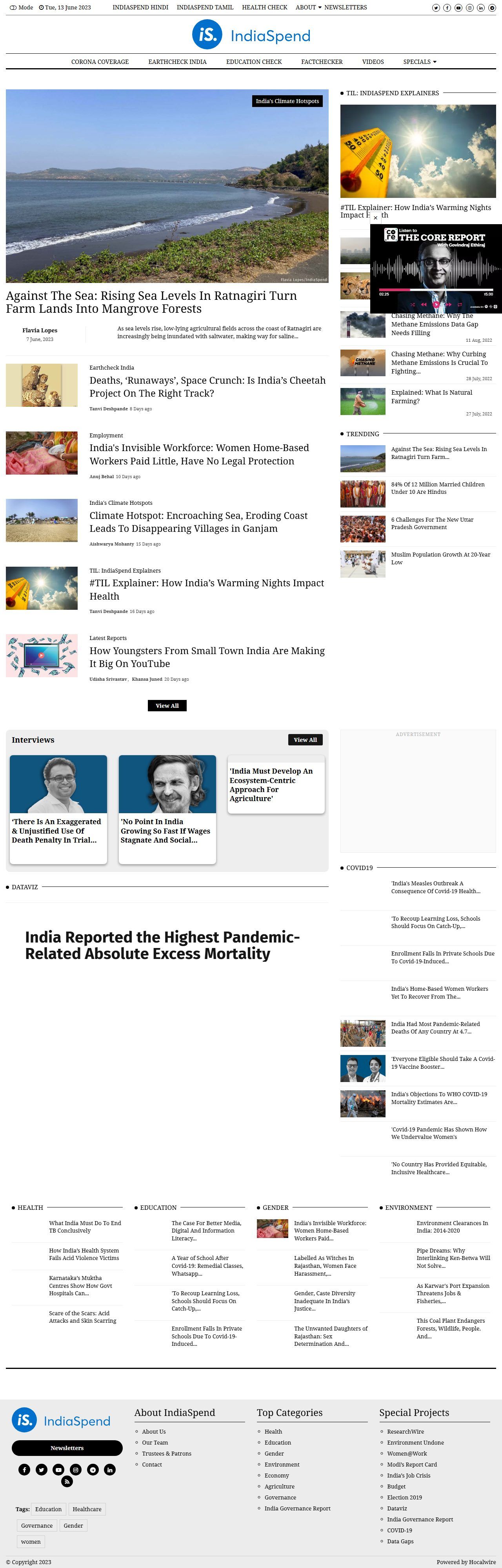 IndiaSpend (now ISignal) – Data Journalism News Website – Home (desktop)