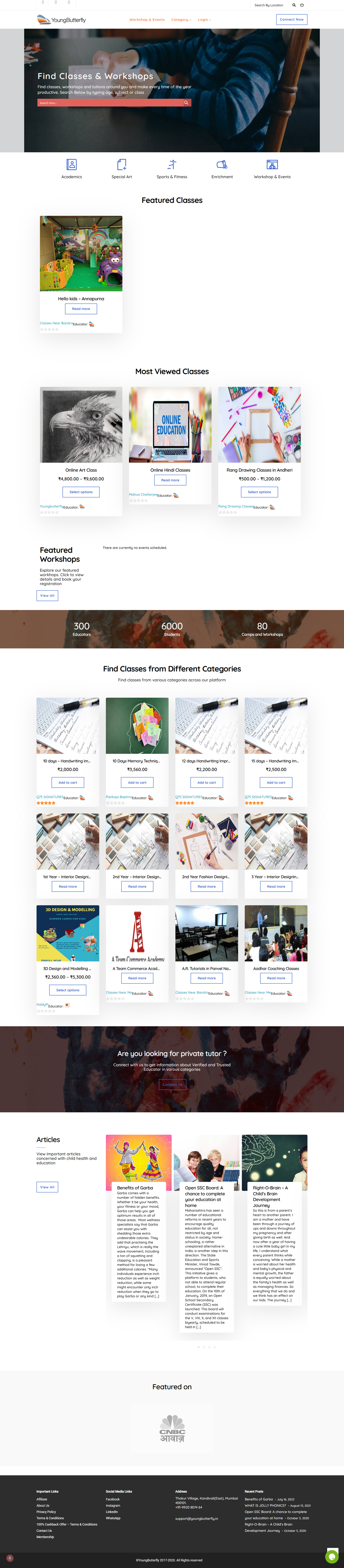 Youngbutterfly – Online Classes & Learning Platform – Home (desktop)