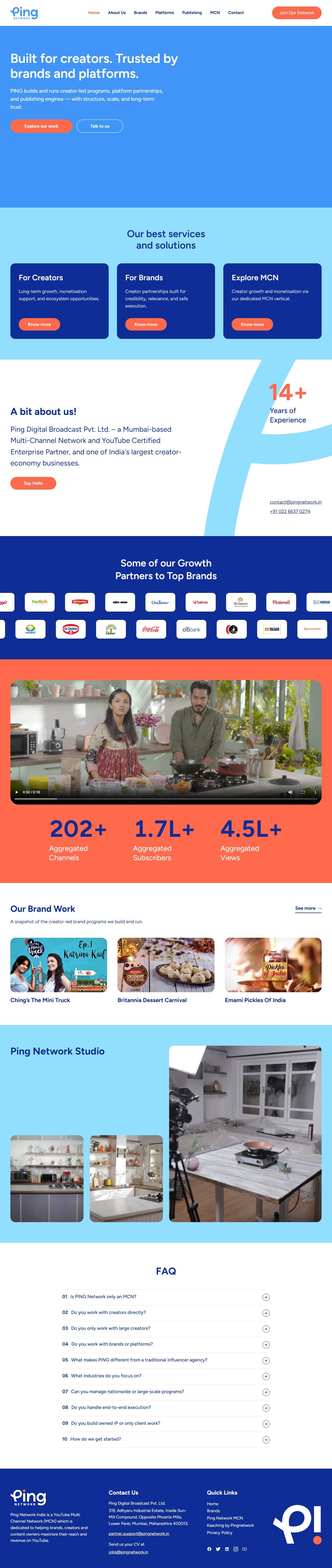 Ping Network – Creator Network & Brand Partnerships Website (2026 Redesign) – Home (desktop)