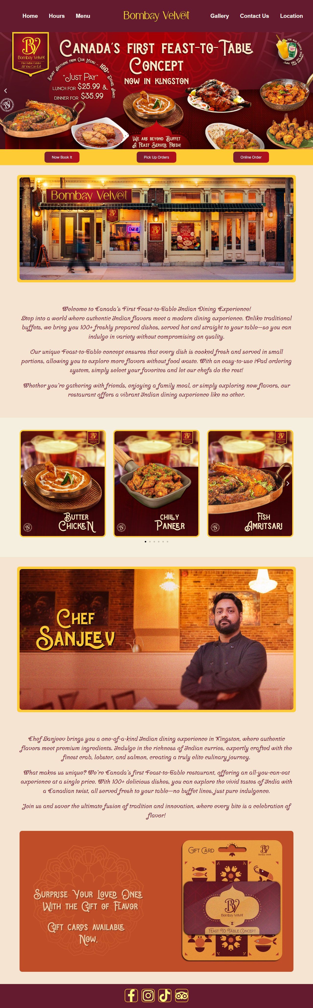Bombay Velvet – Indian Fine Dining Restaurant Website – Home (desktop)