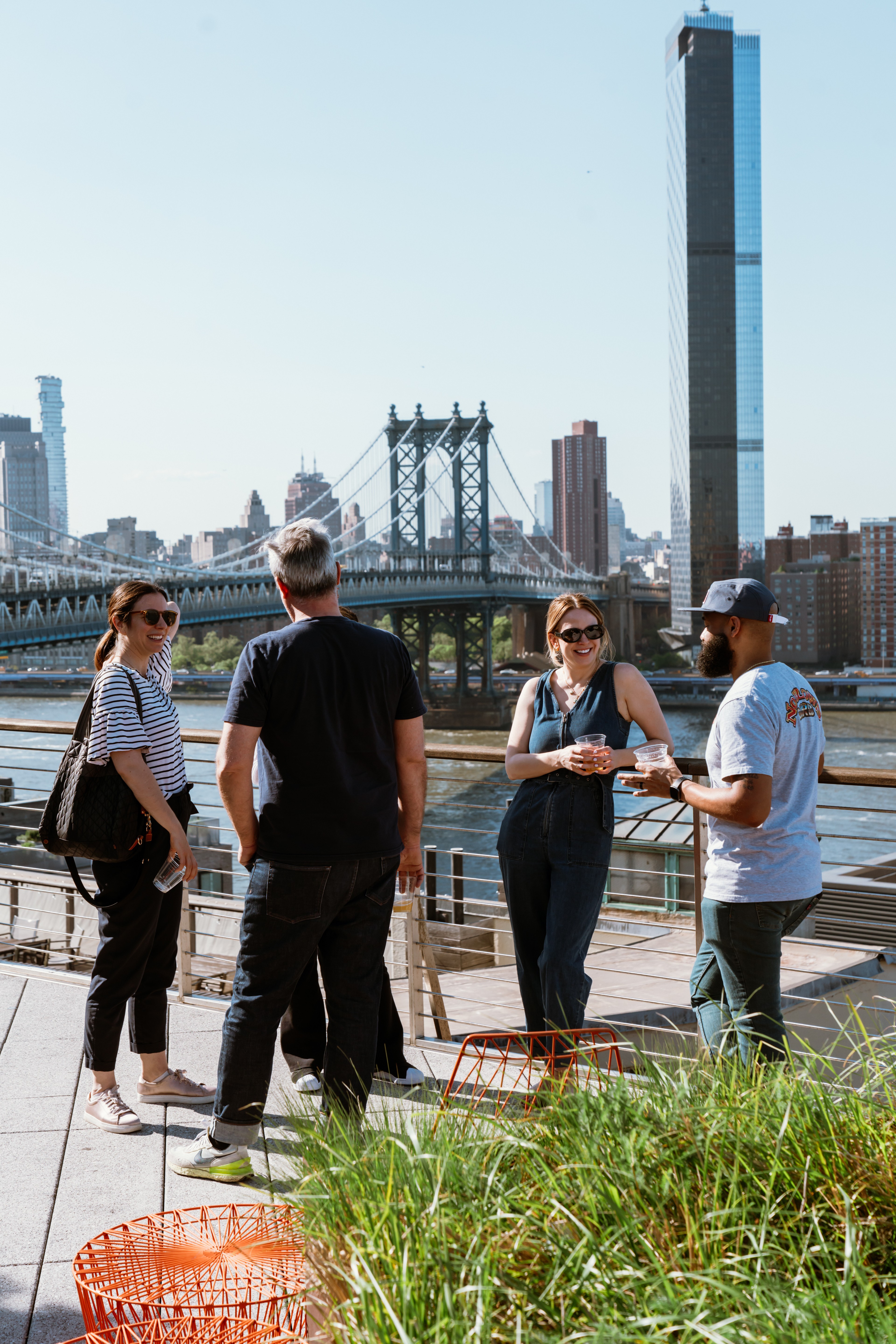 employees socializing on rooftop