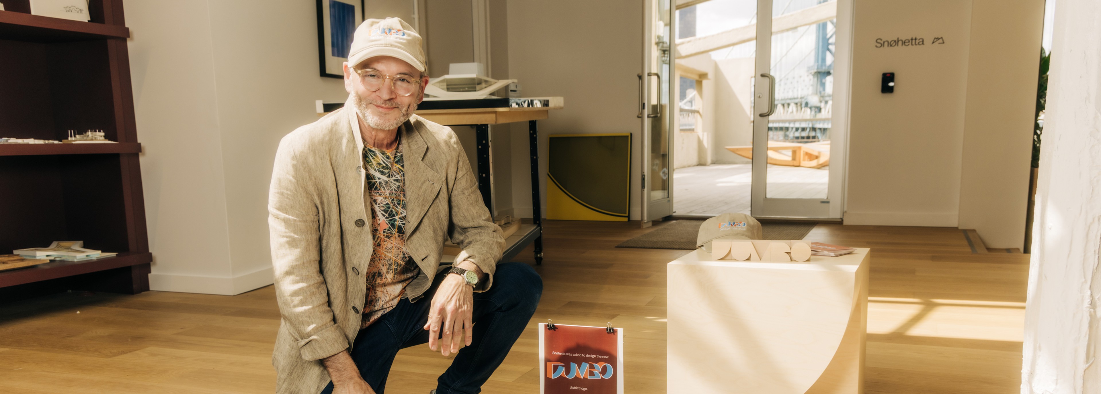 Snohetta founder smiling with new DUMBO logo