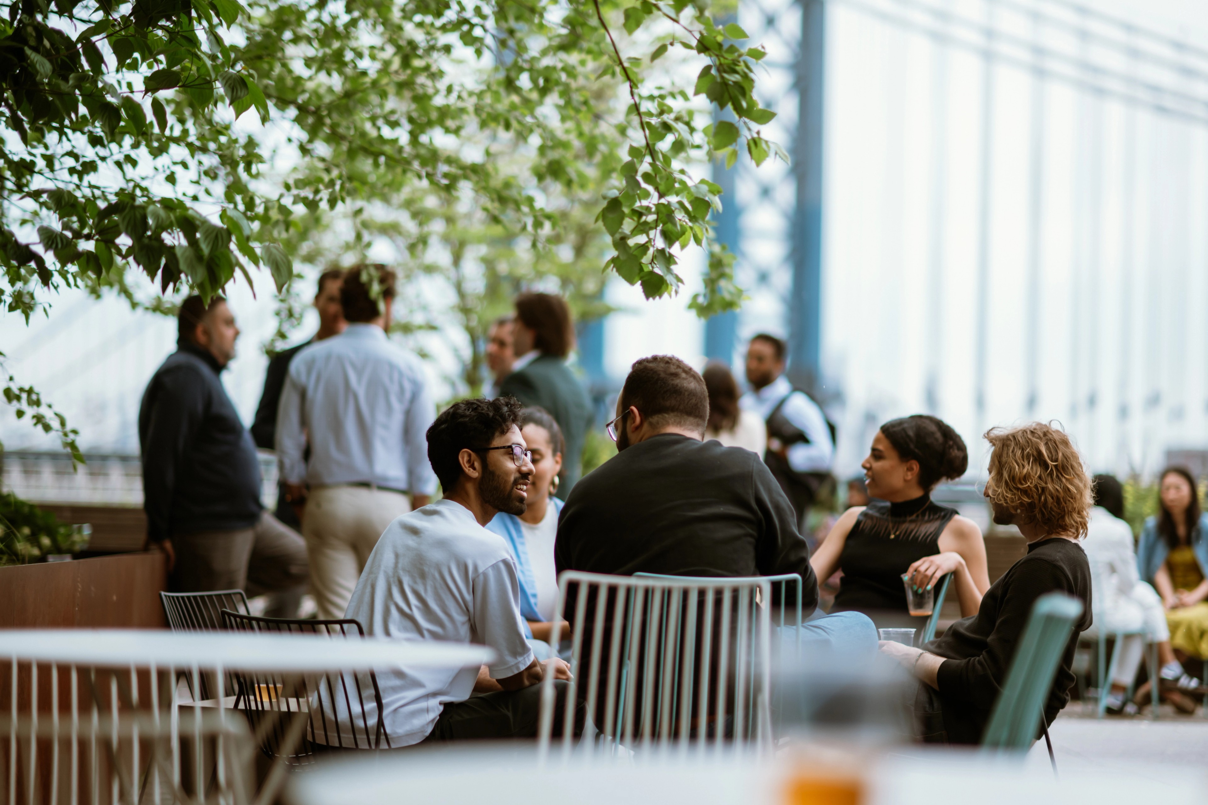 Brooklyn office employees socializing on a rooftop