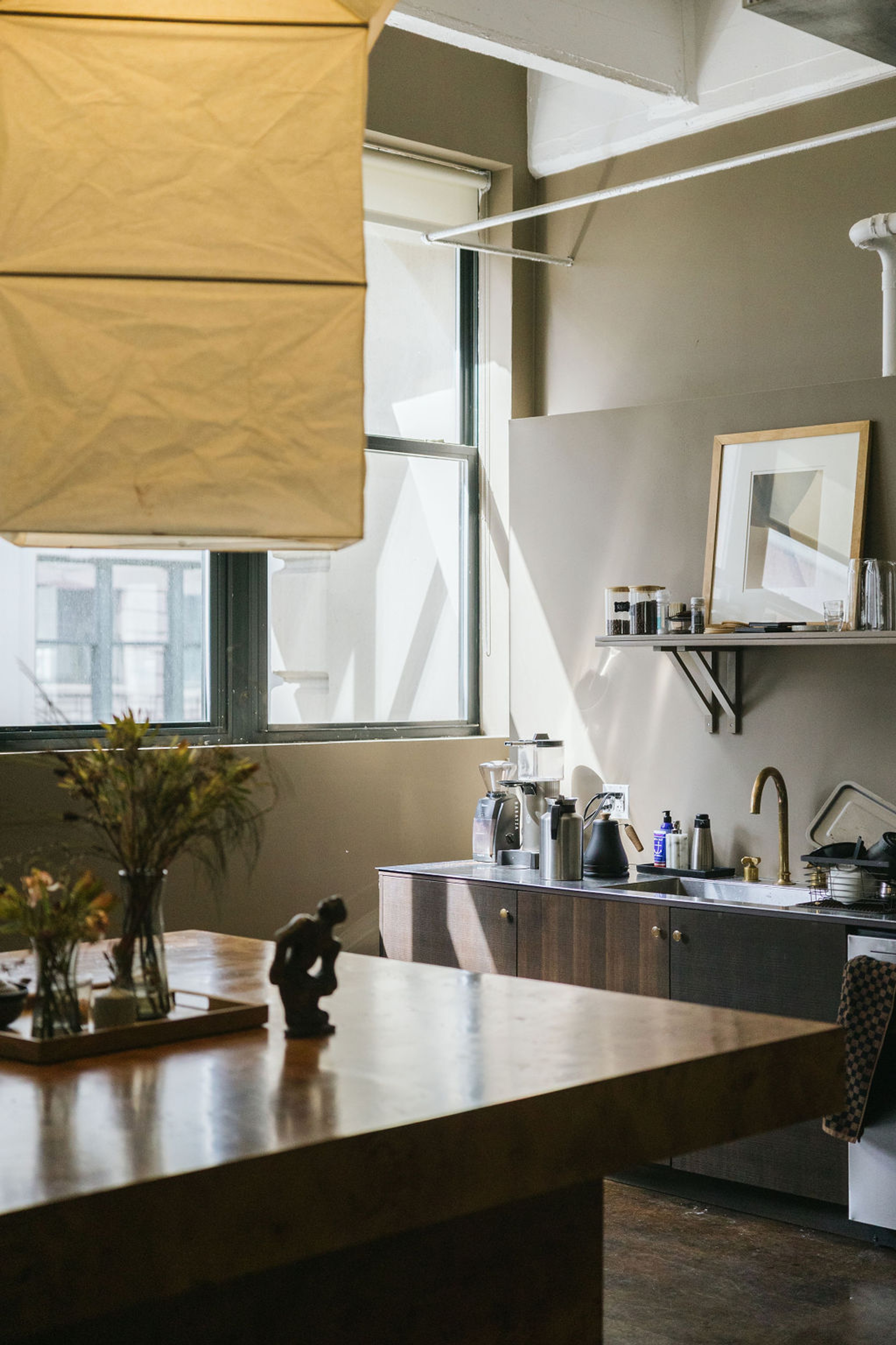 View of custom designed office kitchen with window