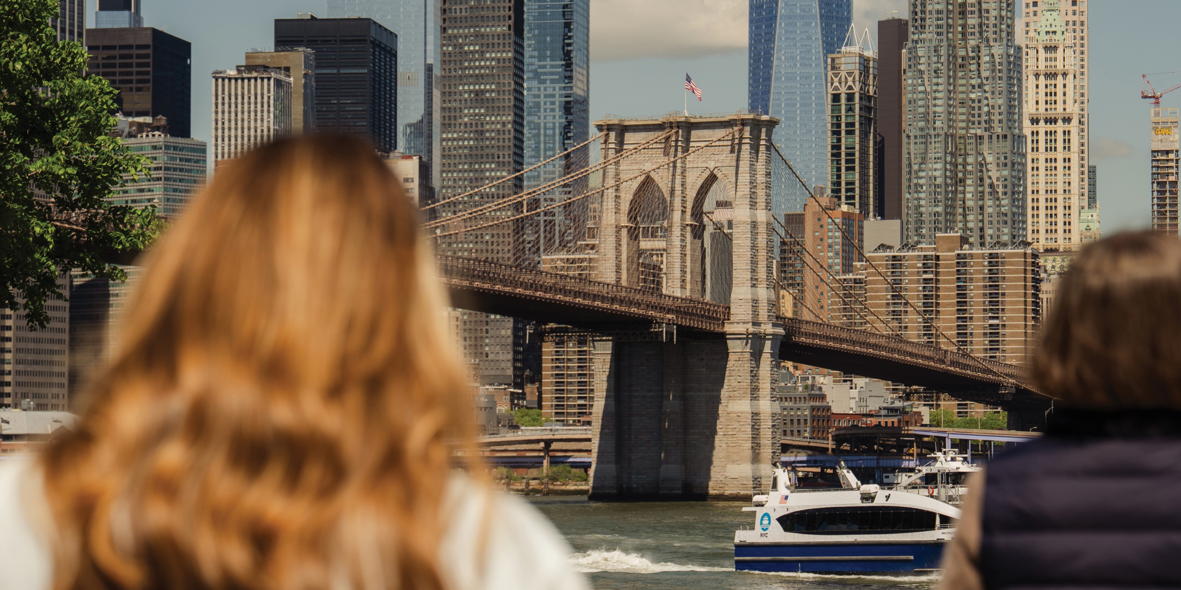 View of Manhattan skyline with the Brooklyn Bridge in view