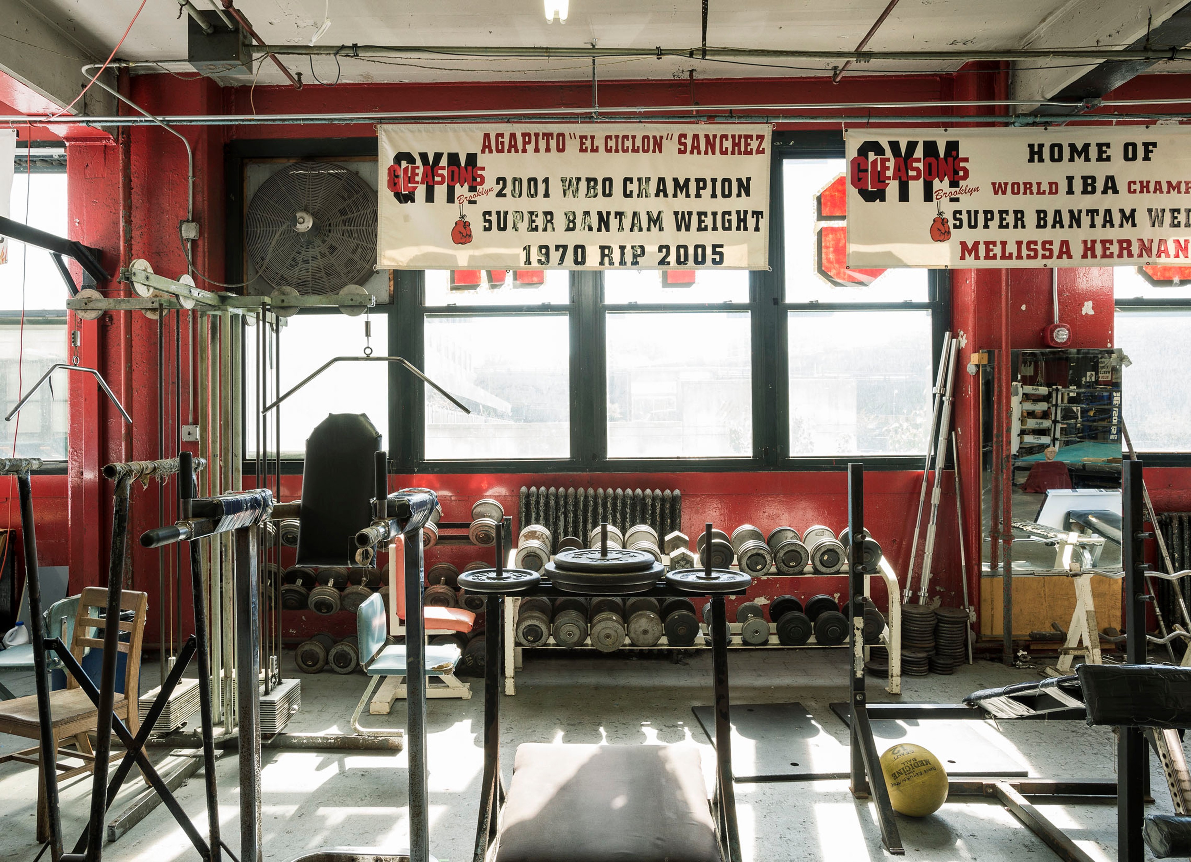 Weights and work out equipment in Gleason's Gym