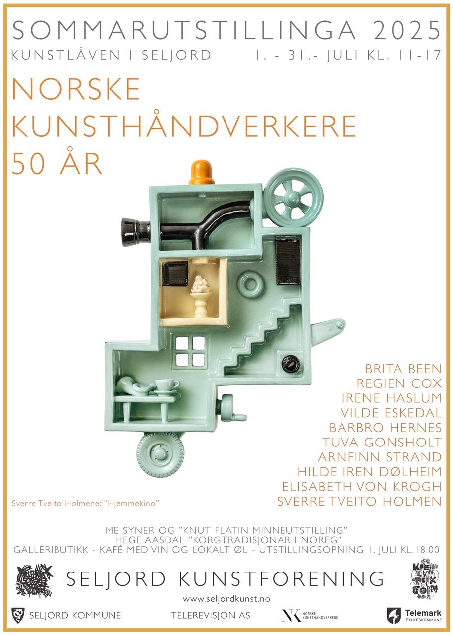 Utstillingsplakat med bilde av et kunstverk samt deltakende kunstneres navn oppramset