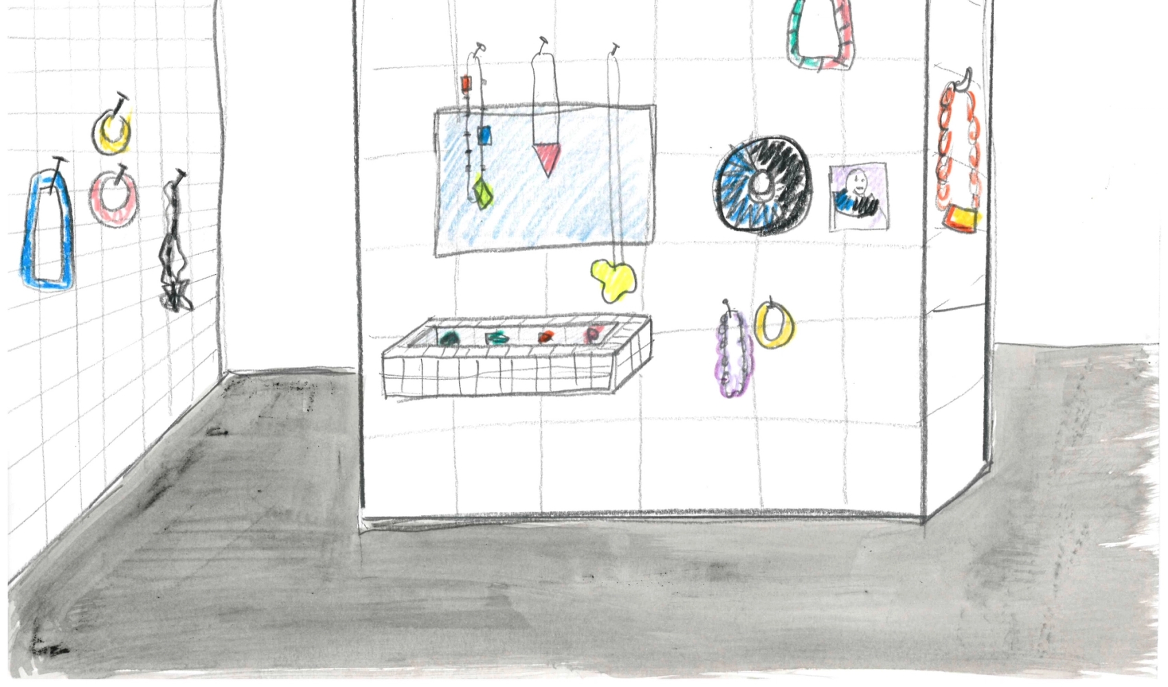 Håndtegnet illustrasjon av smykkeutstillingen