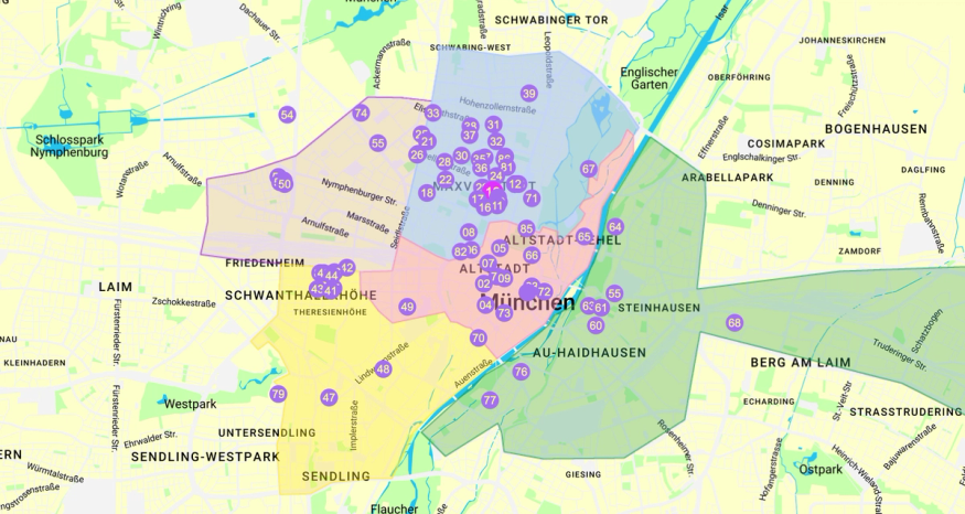 Kart over utstillingsteder i Munchen