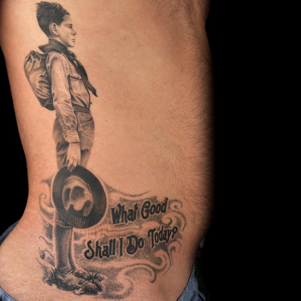 Boy scout side piece tattoo