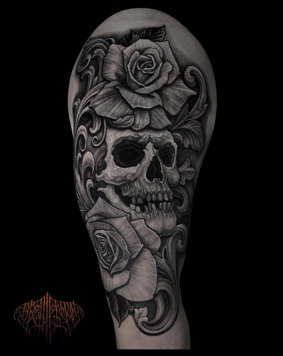 BNG Skull Flowers coverup tattoo