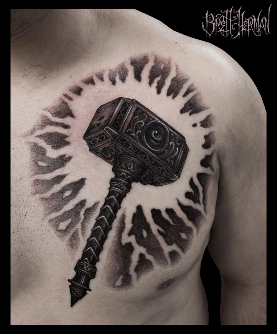 All Seeing Hammer Chest Piece tattoo