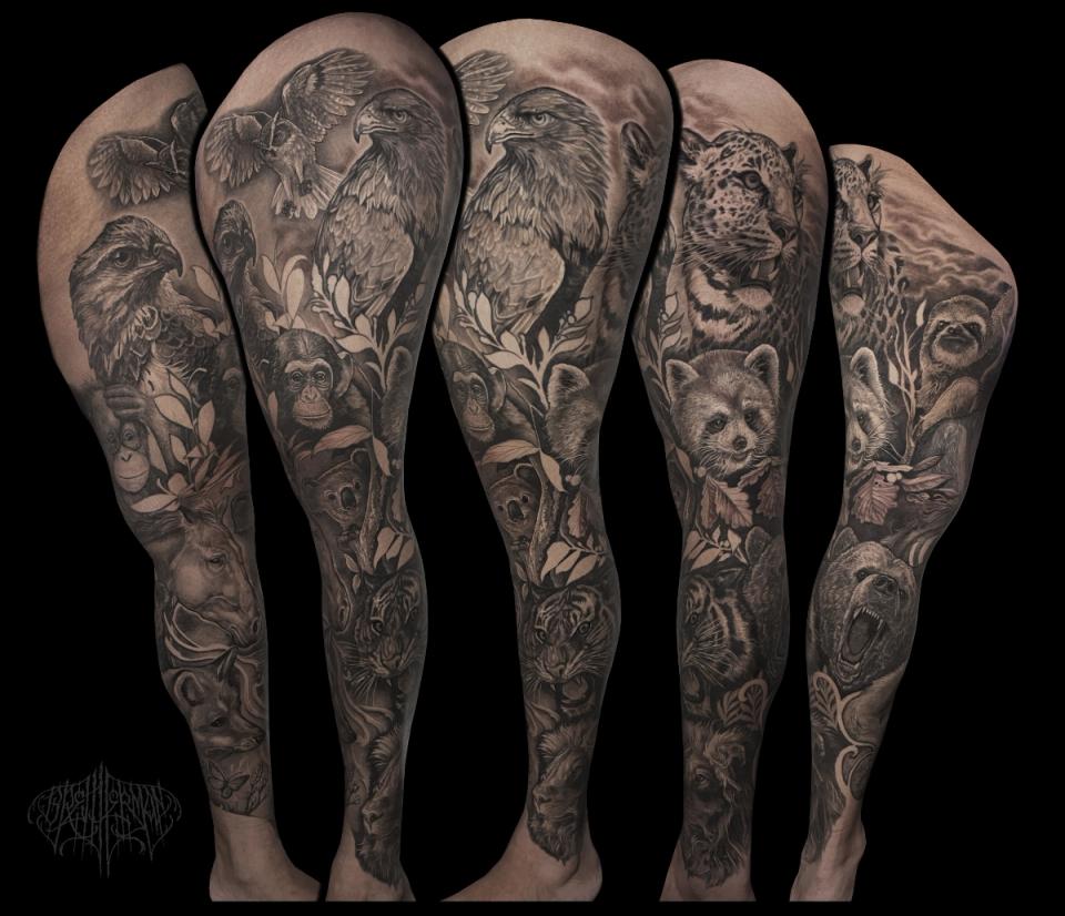 BNG Animal Nature Full Leg Sleeve tattoo