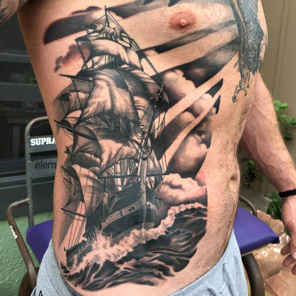 Old ship side piece tattoo
