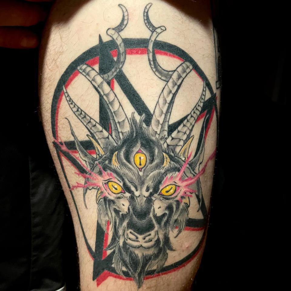 Pentacle goat head tattoo