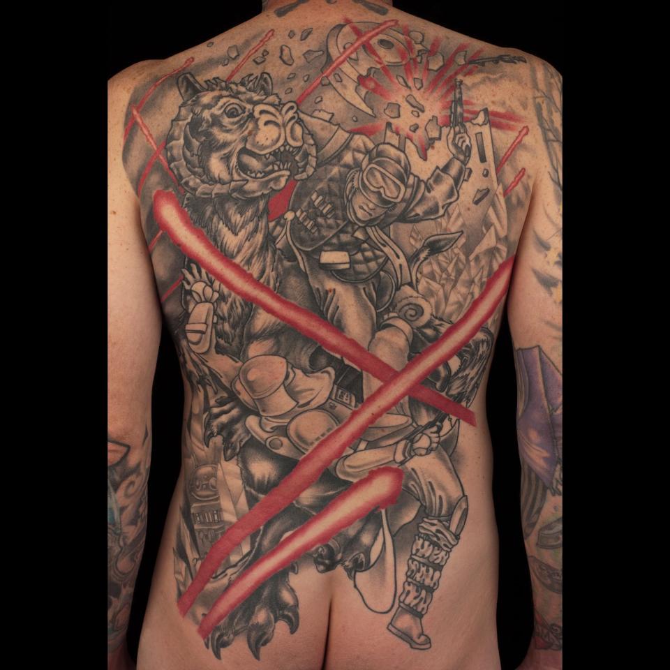 Luke riding tauntaun back piece tattoo