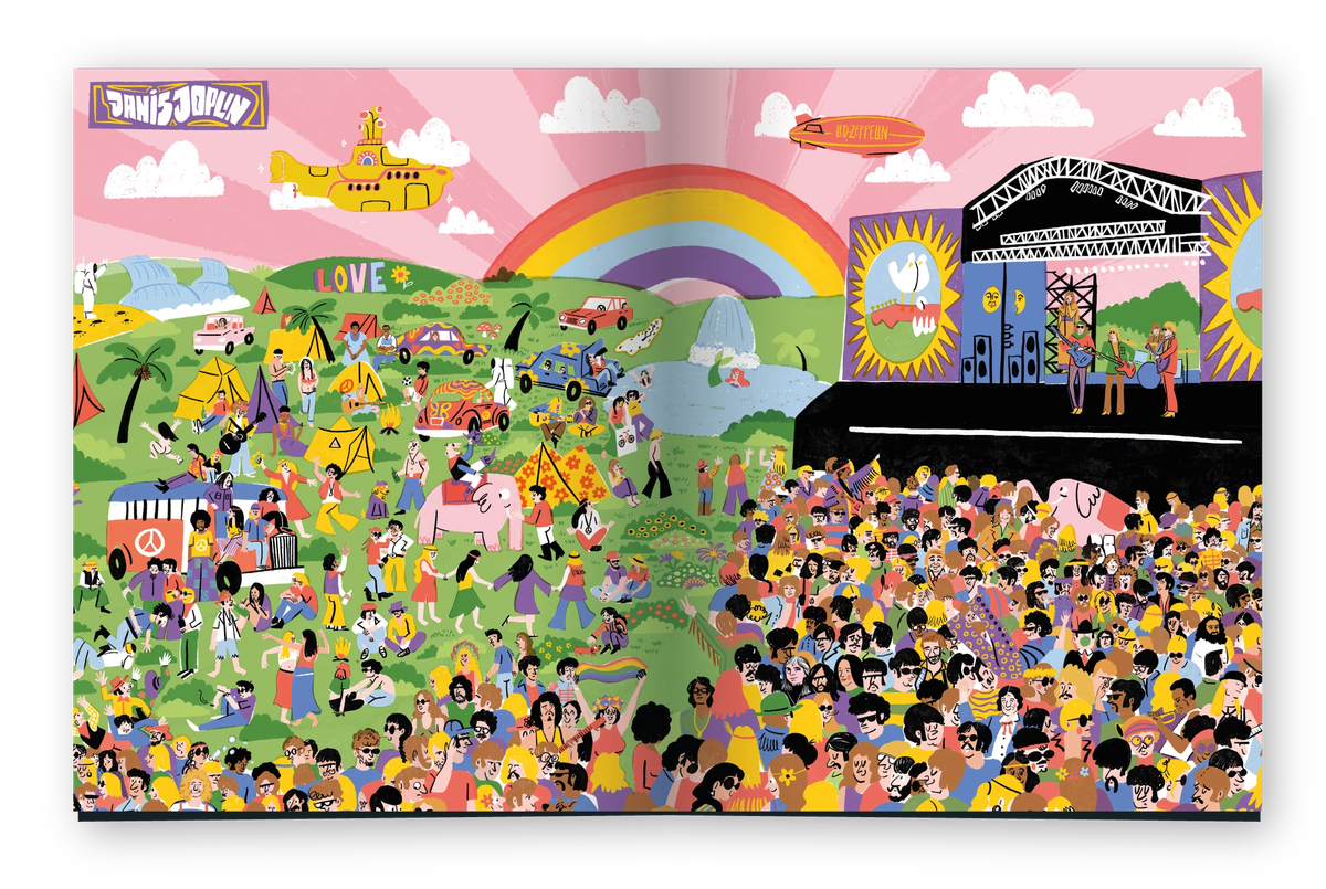 Ilustración de Janis Joplin en Woodstock para ¿Dónde están ellas?, de Brenda Ruseler