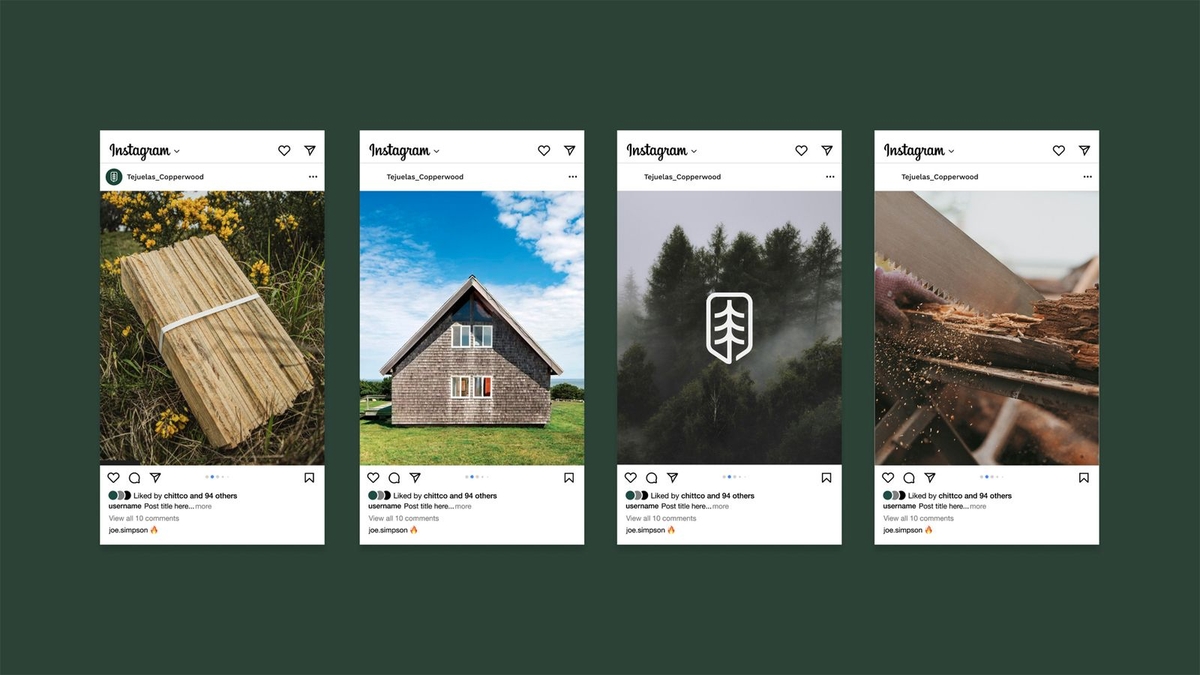 Mockup de publicaciones de Tejuelas Copperwood en Instagram