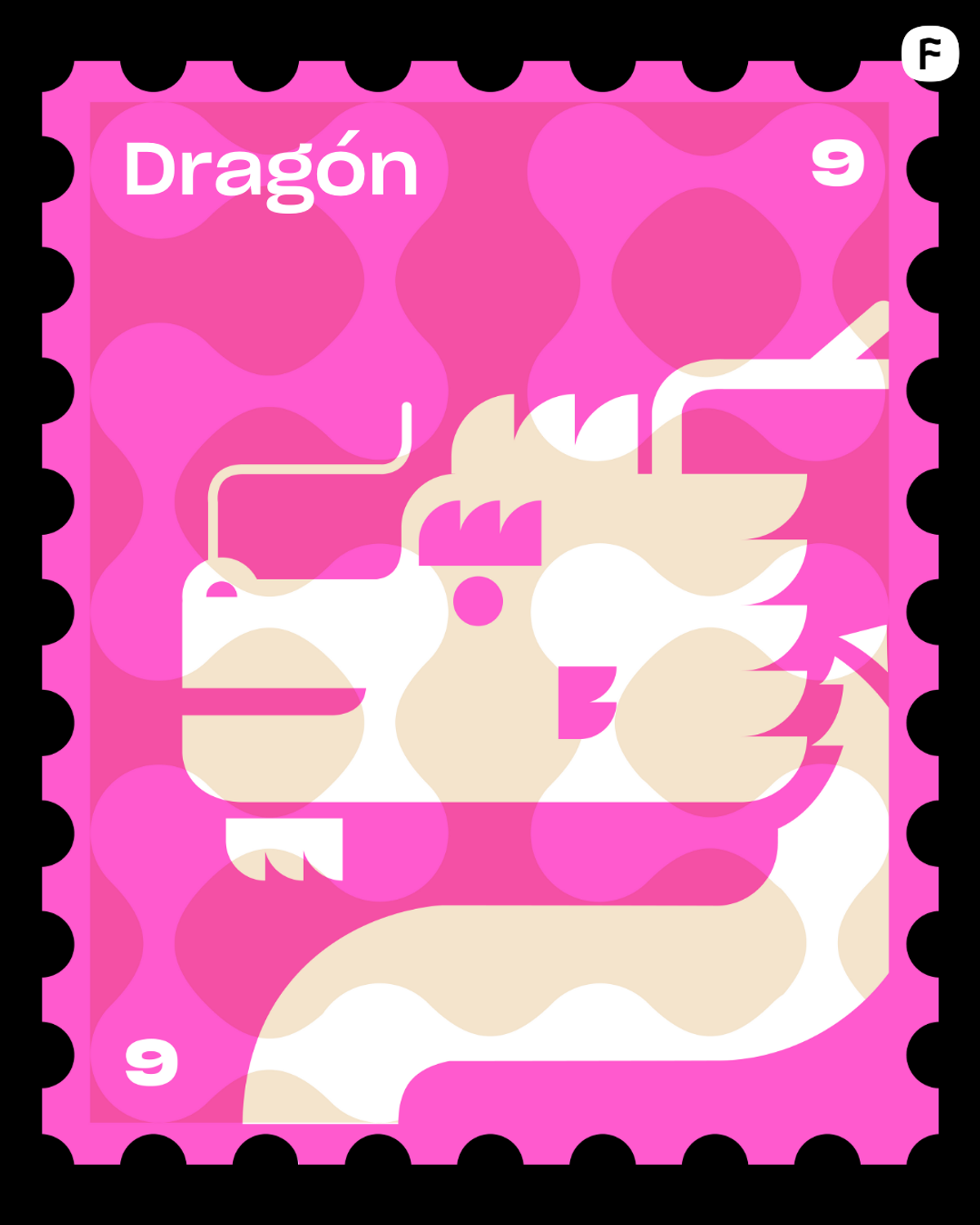 Estampilla del signo Dragón - horóscopo chino para el mercado creativo 2025
