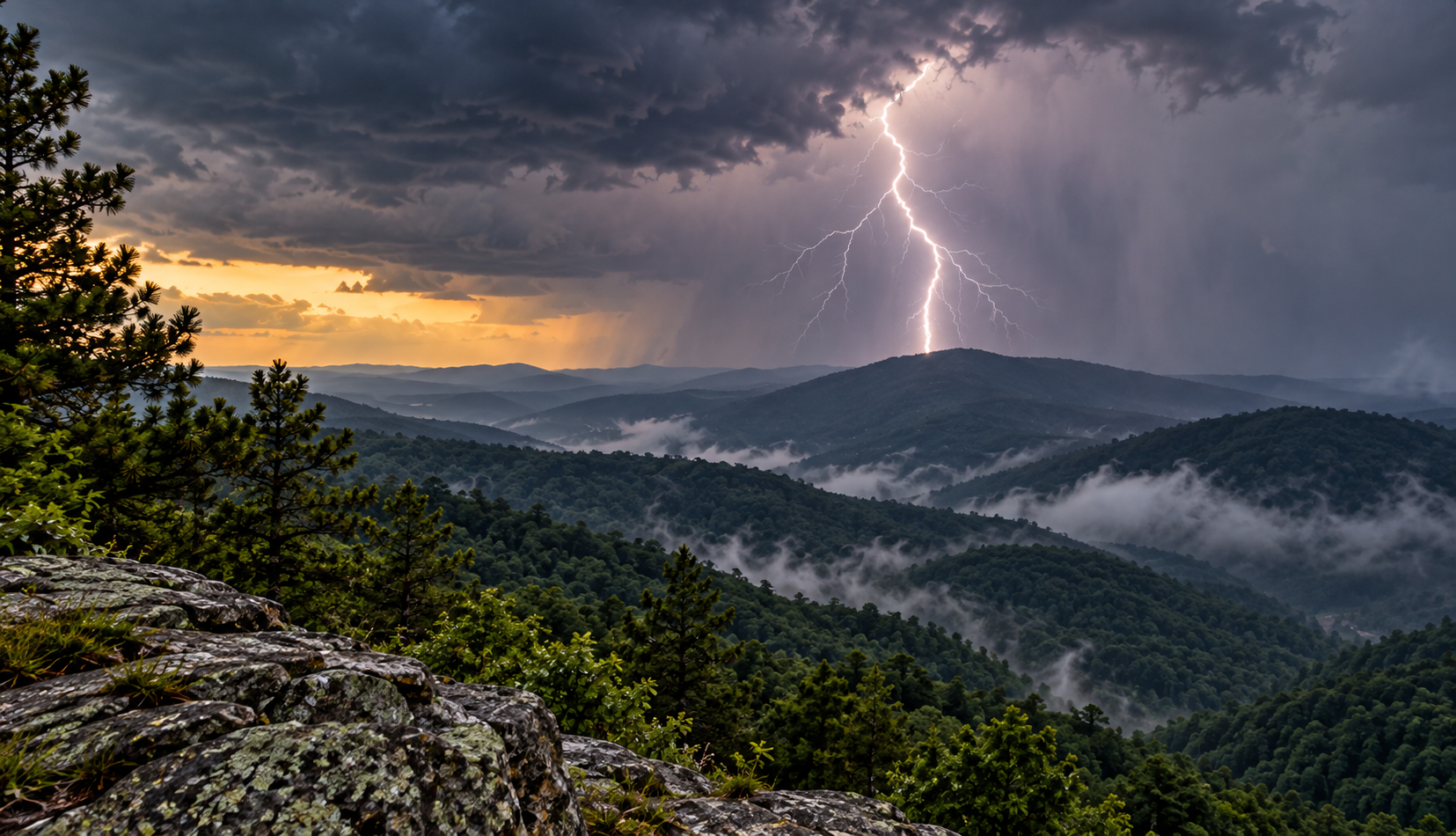 Lightning strike over a mountain