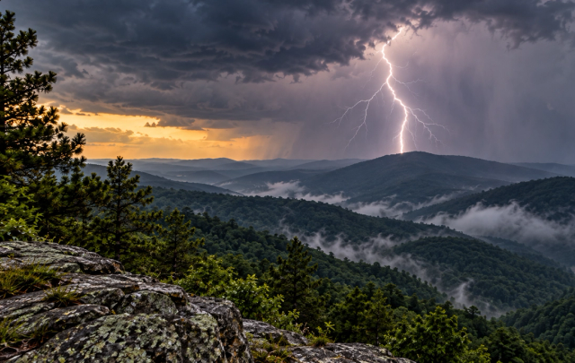 Lightning strike over a mountain