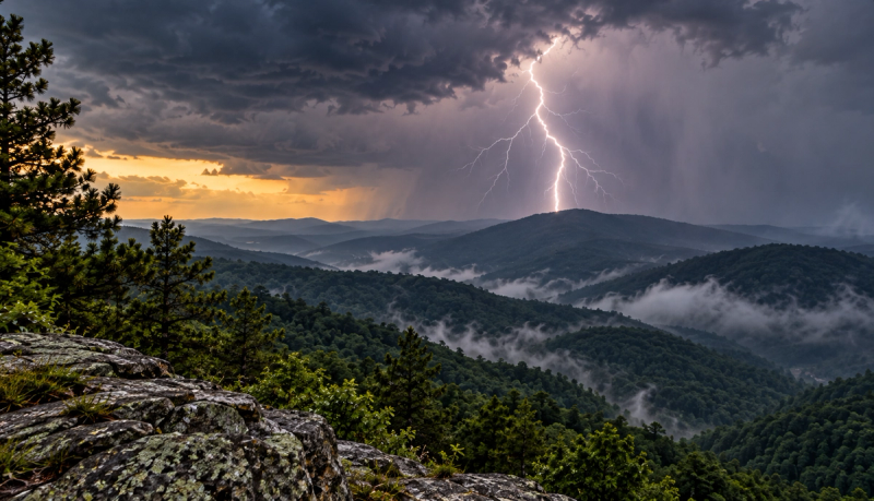 Lightning strike over a mountain