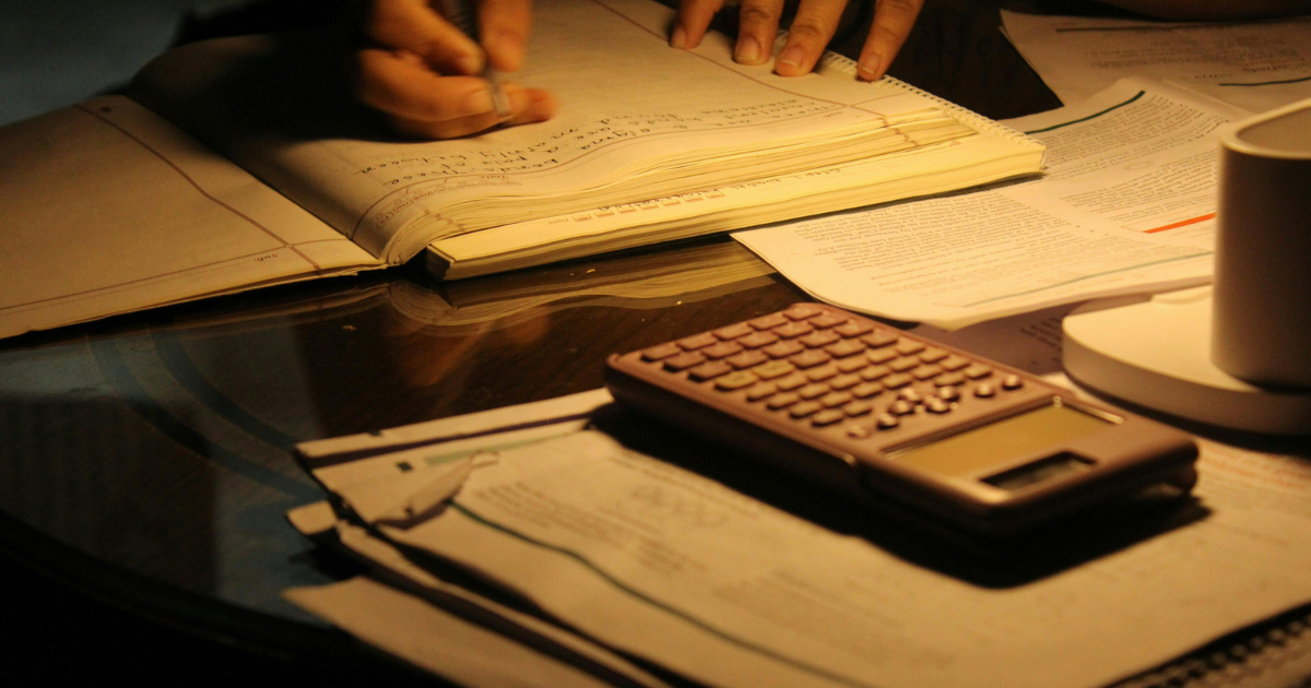 Student studying at night.