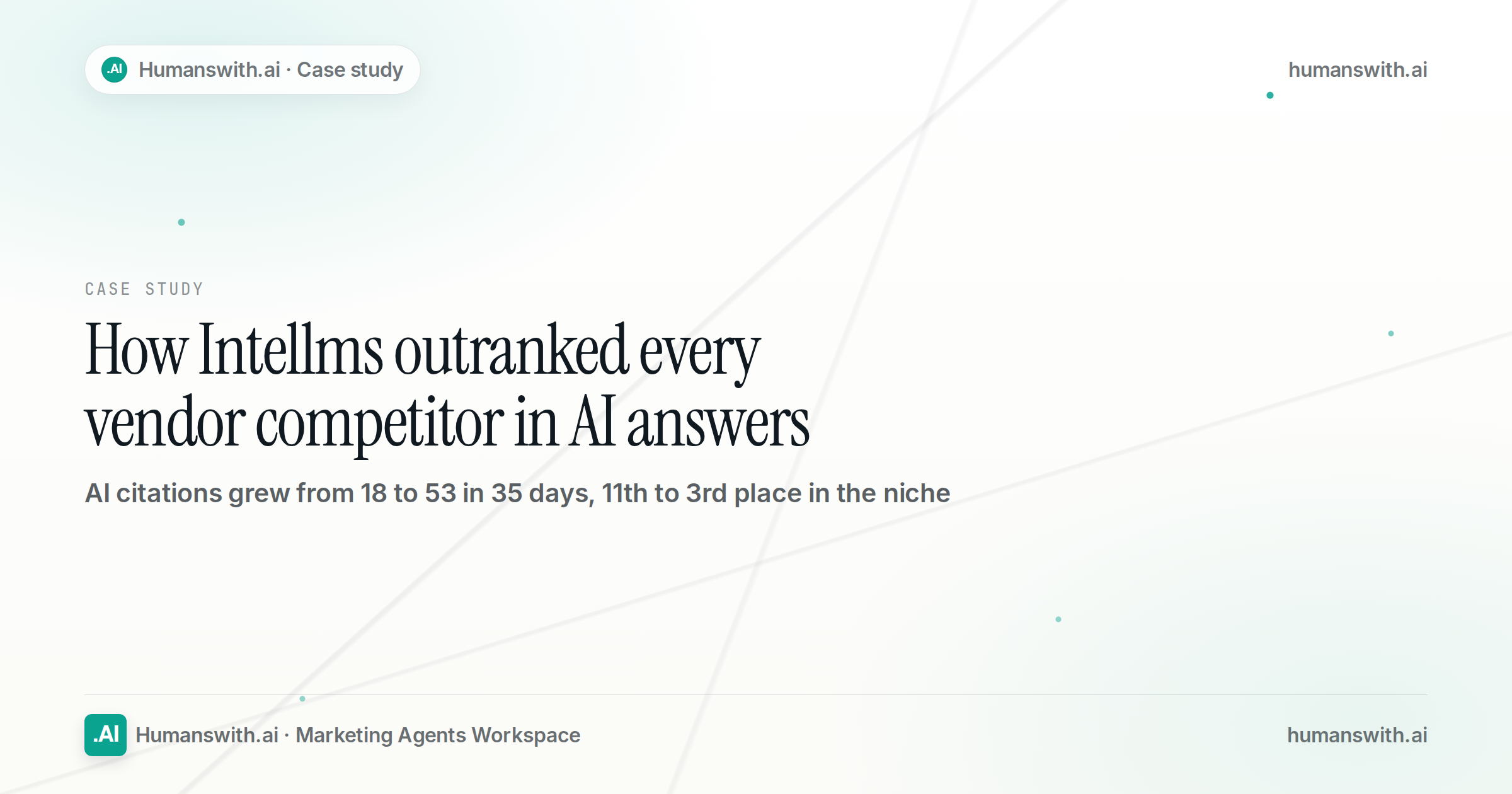 Cover for the case study on how Intellms grew AI citations from 18 to 53 in 35 days and passed every vendor competitor