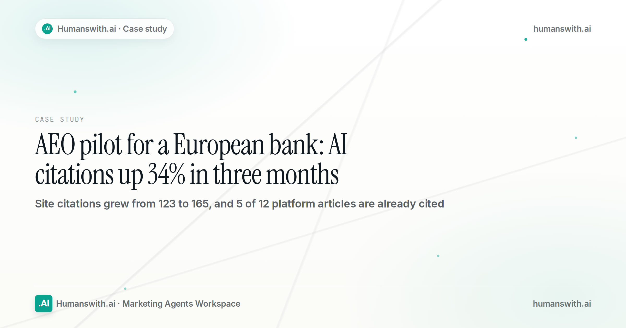 Cover for the case study on an AEO pilot for a European bank, where AI citations grew 34% in three months