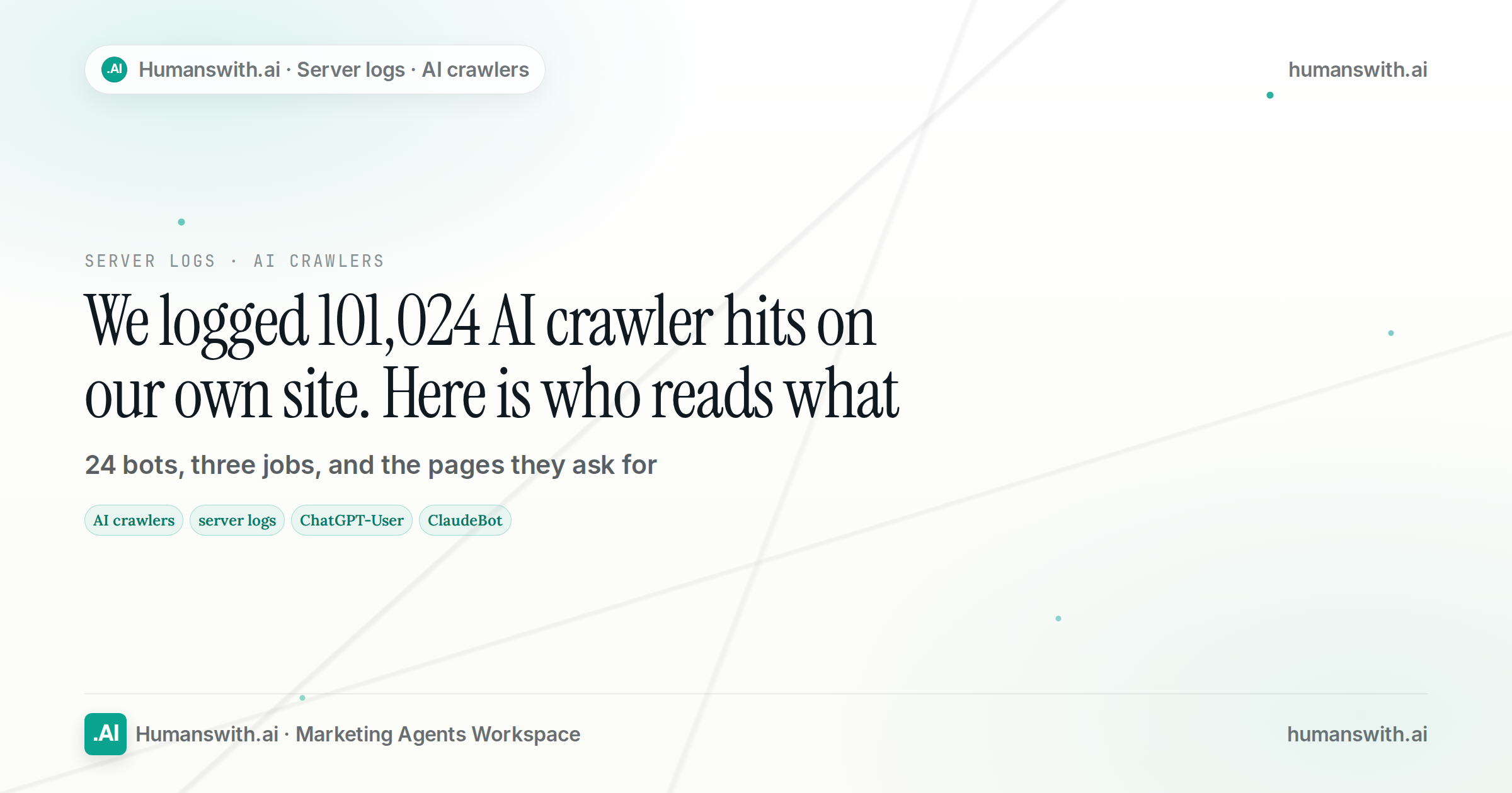 Editorial cover for the article on AI crawler hits in our own server logs and which bots read which pages