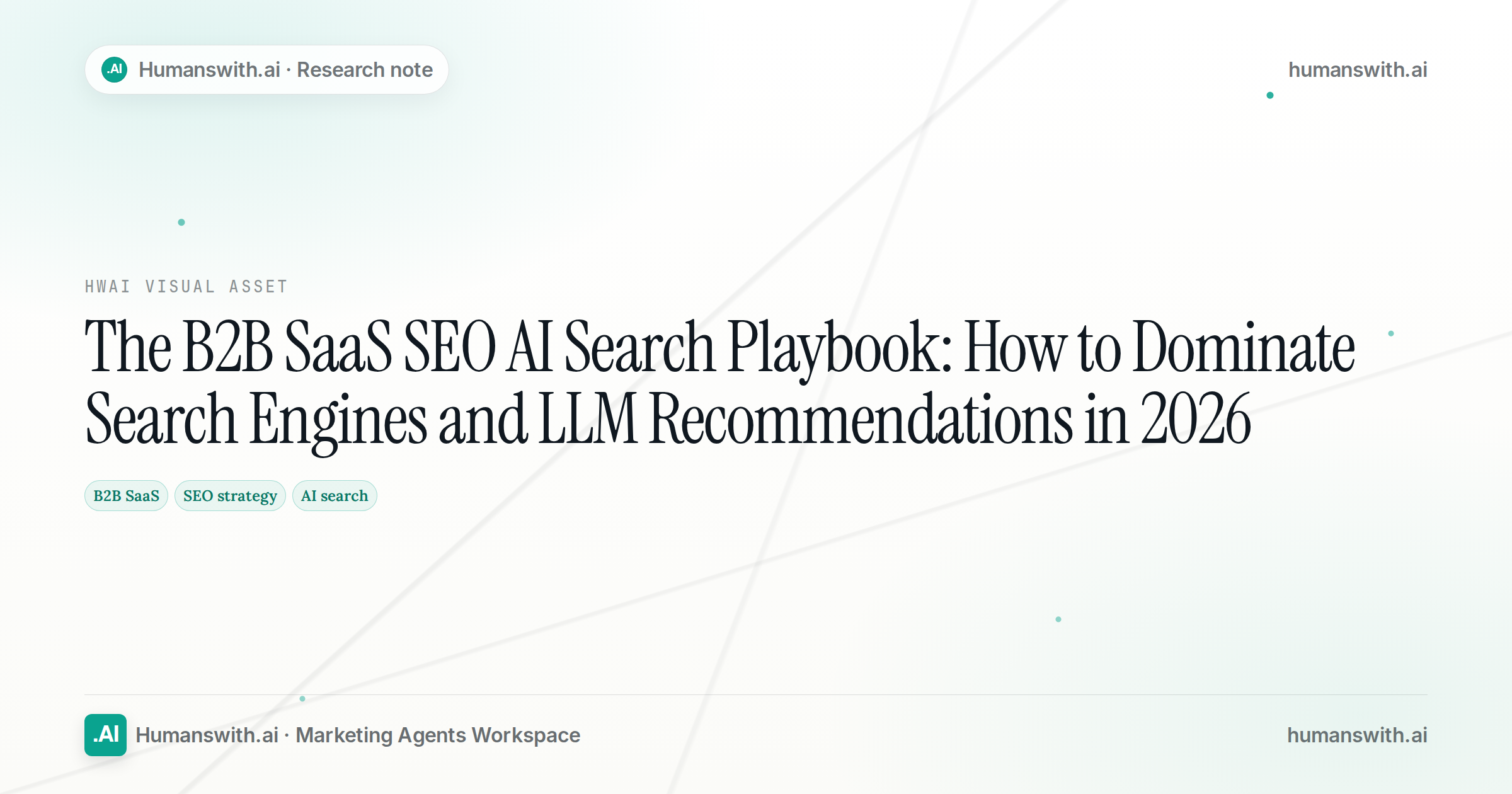 Editorial cover for The B2B SaaS SEO AI Search Playbook: How to Dominate Search Engines and LLM Recommendations in 2026 featuring B2B SaaS, SEO strategy, AI search, prepared for hu