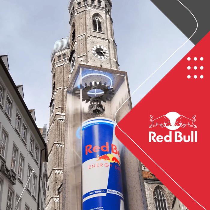 Red Bull CGI mit überdimensionaler Dose vor der Frauenkirche in München