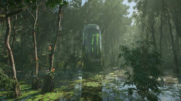 Immersives VR-Video mit virtueller Dschungelwelt und übergroßer Getränkedose