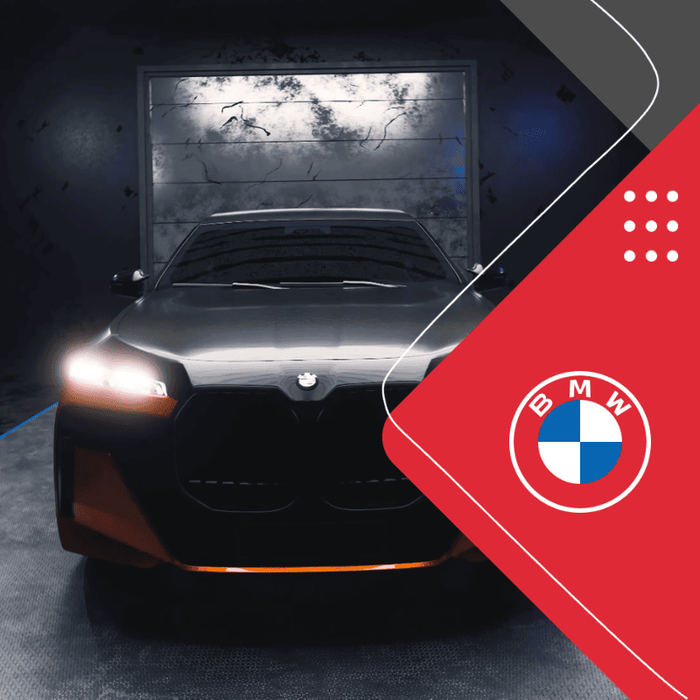 BMW 3D-CGI mit realistisch visualisiertem Fahrzeug in dunkler Studio-Szene