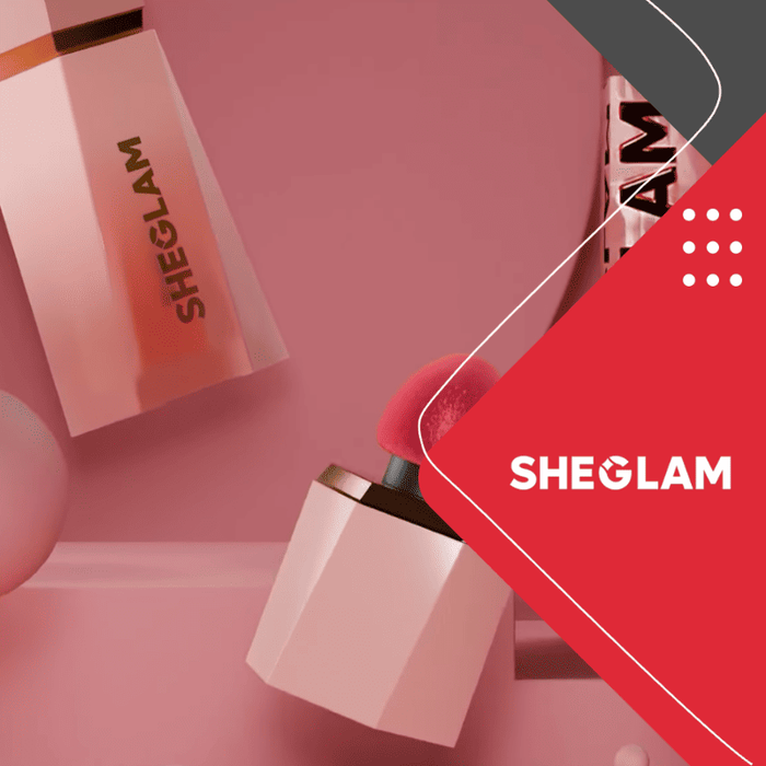SHEGLAM CGI mit 3D-visualisierten Beauty- und Make-up-Produkten in Pink