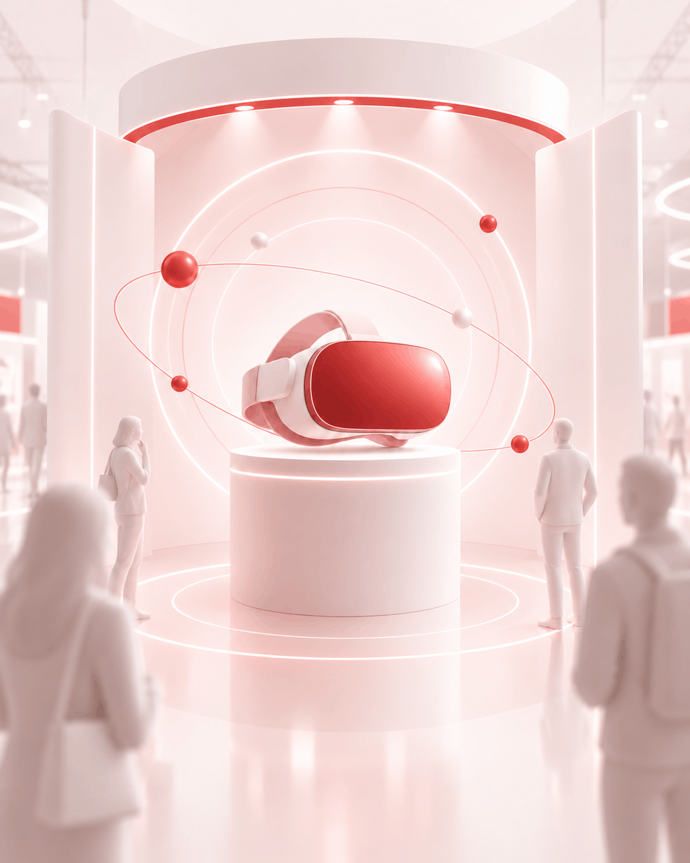 VR-Brille als Blickfang an einer VR-Station auf einem Messestand