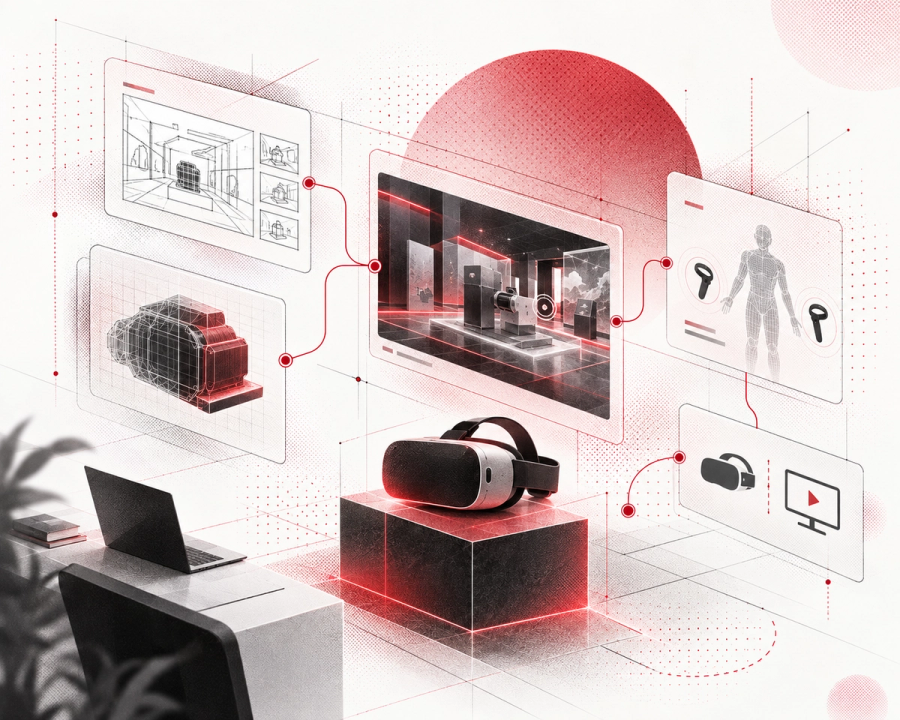 Individuelle VR-Lösung mit 3D-Modellierung und technischer Planung für Messestände