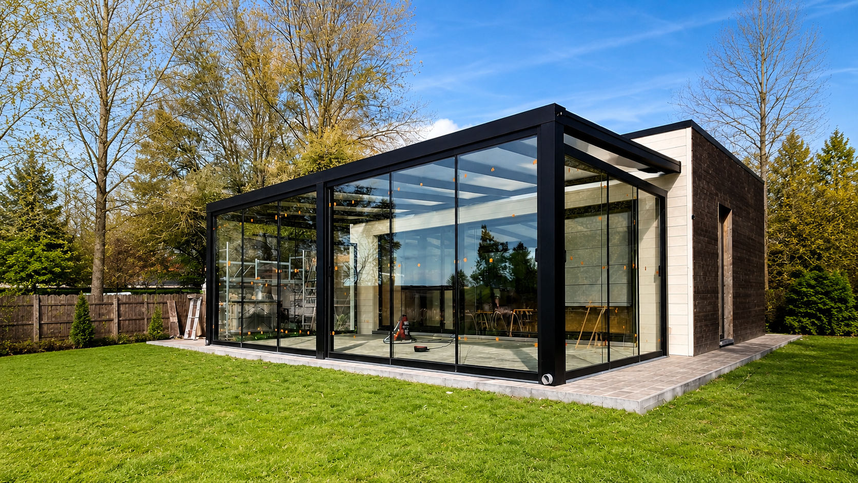 Veranda de aluminio con techo de cristal