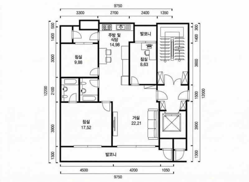 풍납동 한강 극동 32평형 평면도